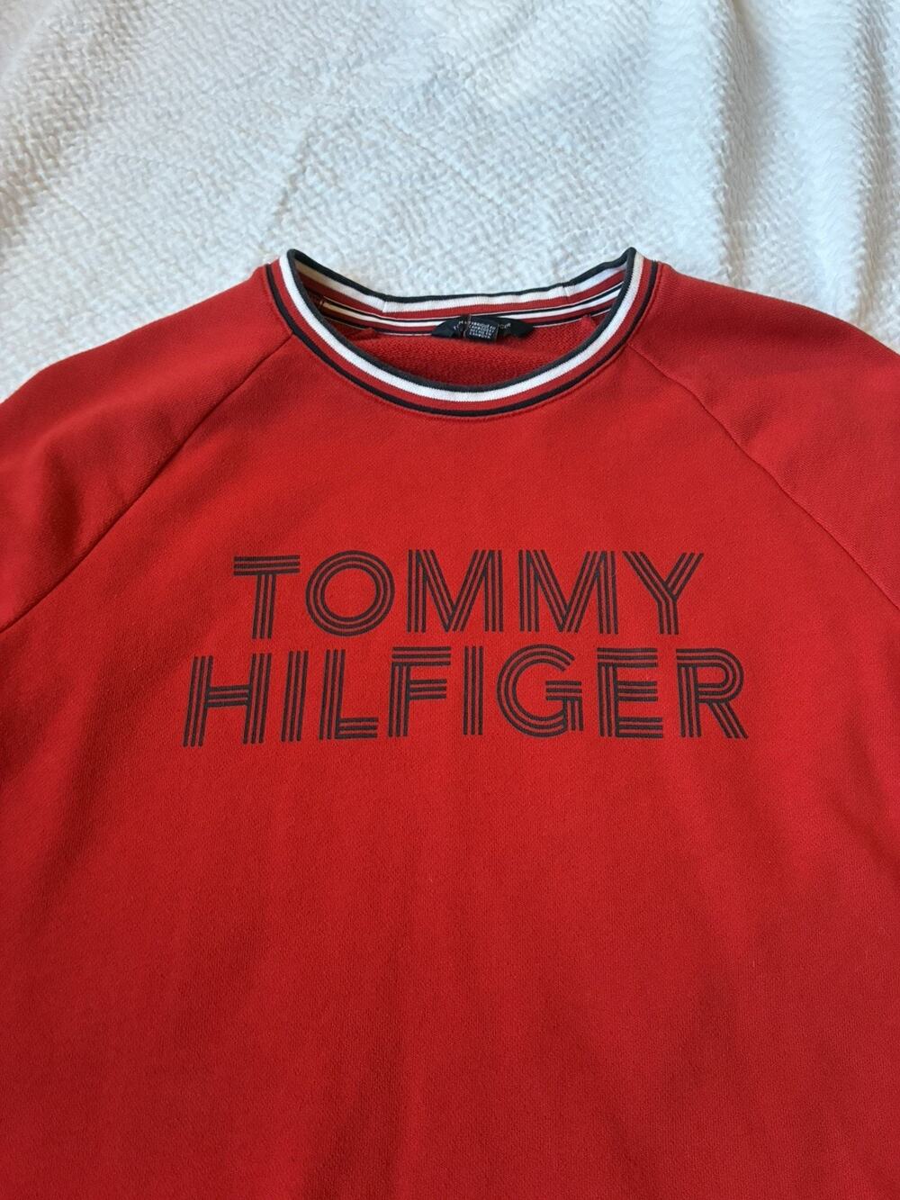 Vintage Tommy Hilfiger Sweatshirt size M Red Blue Crewneck Spellout Pullover